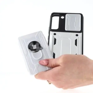 Bizon Case Camshield Card Slot Ring Samsung Galaxy S22 Plus white