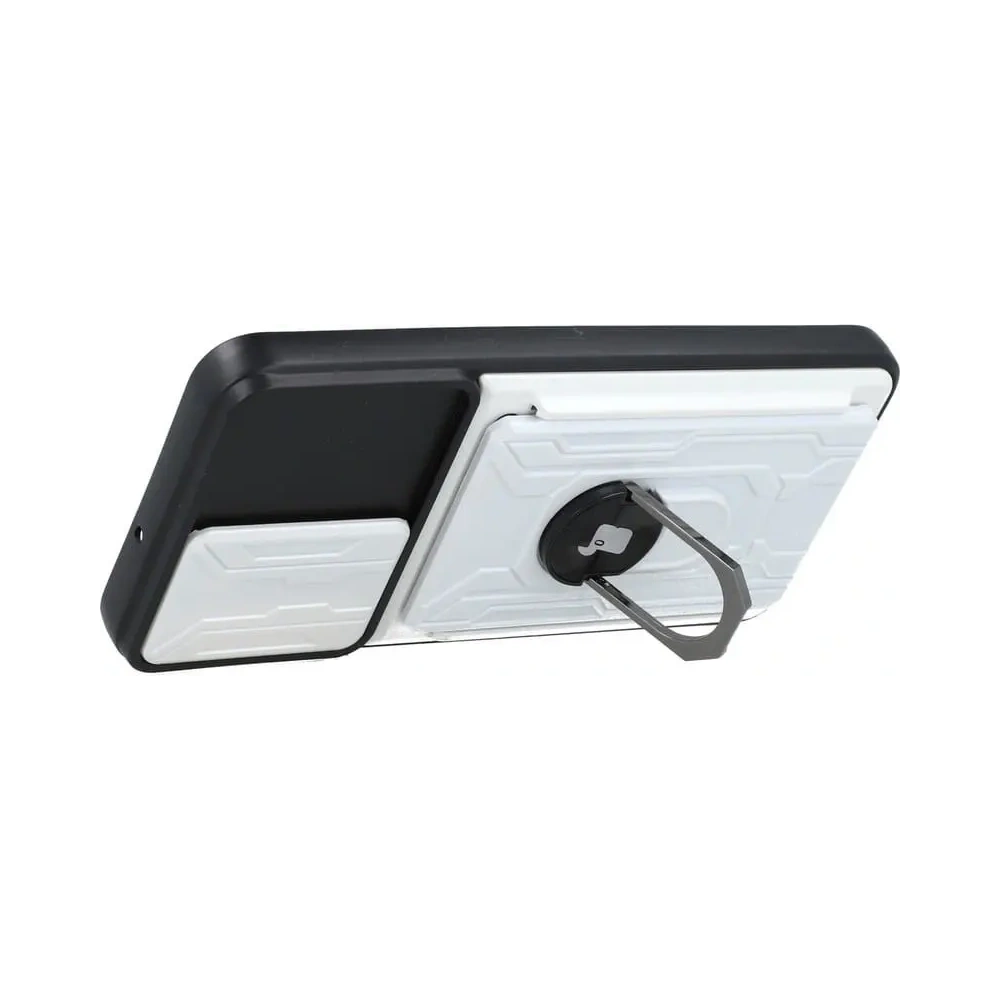 Etui Bizon Case Camshield Card Slot Ring do Samsung Galaxy S22 Plus białe