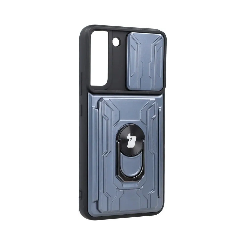 Etui Bizon Case Camshield Card Slot Ring do Samsung Galaxy S22 Plus szare