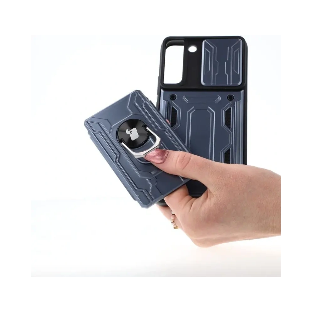 Etui Bizon Case Camshield Card Slot Ring do Samsung Galaxy S22 Plus szare