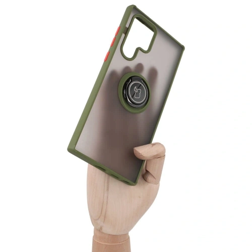 Kup Etui z uchwytem na palec Bizon Case Hybrid Ring do Samsung Galaxy S22 Ultra przydymione z zieloną ramką - BIZ7812 - {ean13} - Sklep Home Screen