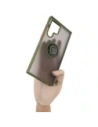 Etui z uchwytem na palec Bizon Case Hybrid Ring do Samsung Galaxy S22 Ultra przydymione z zieloną ramką