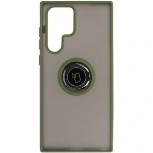 Kup Bizon Case Hybrid Ring Samsung Galaxy S22 Ultra rauchig mit einem grünen Rahmen - BIZ7812 - {ean13} - Sklep Home Screen