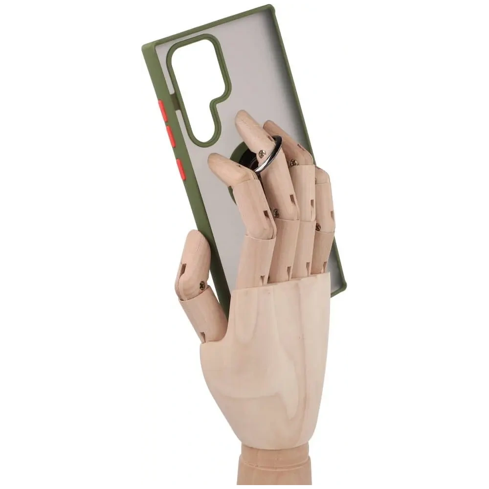 Etui z uchwytem na palec Bizon Case Hybrid Ring do Samsung Galaxy S22 Ultra przydymione z zieloną ramką