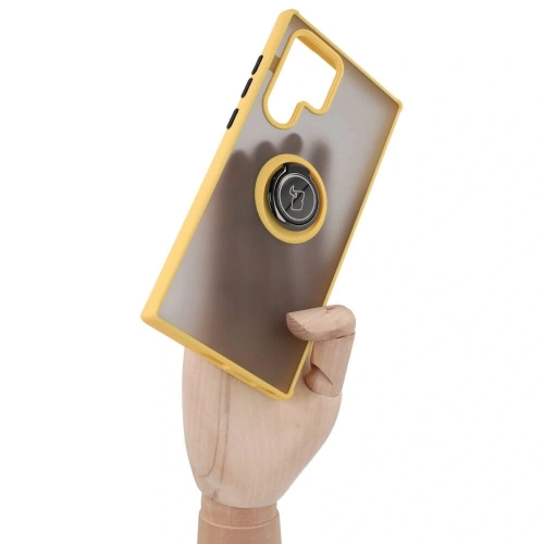 Kup Etui z uchwytem na palec Bizon Case Hybrid Ring do Samsung Galaxy S22 Ultra przydymione z żółtą ramką - BIZ7820 - {ean13} - Sklep Home Screen