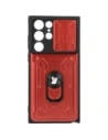 Bizon Case Camshield Kártyahely Gyűrű Samsung Galaxy S22 Ultra piros