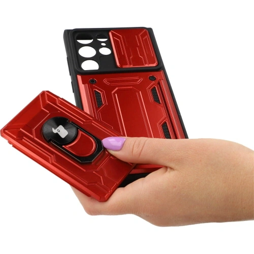 Kup Bizon Case Camshield Kártyahely Gyűrű Samsung Galaxy S22 Ultra piros - BIZ7829 - {ean13} - Sklep Home Screen
