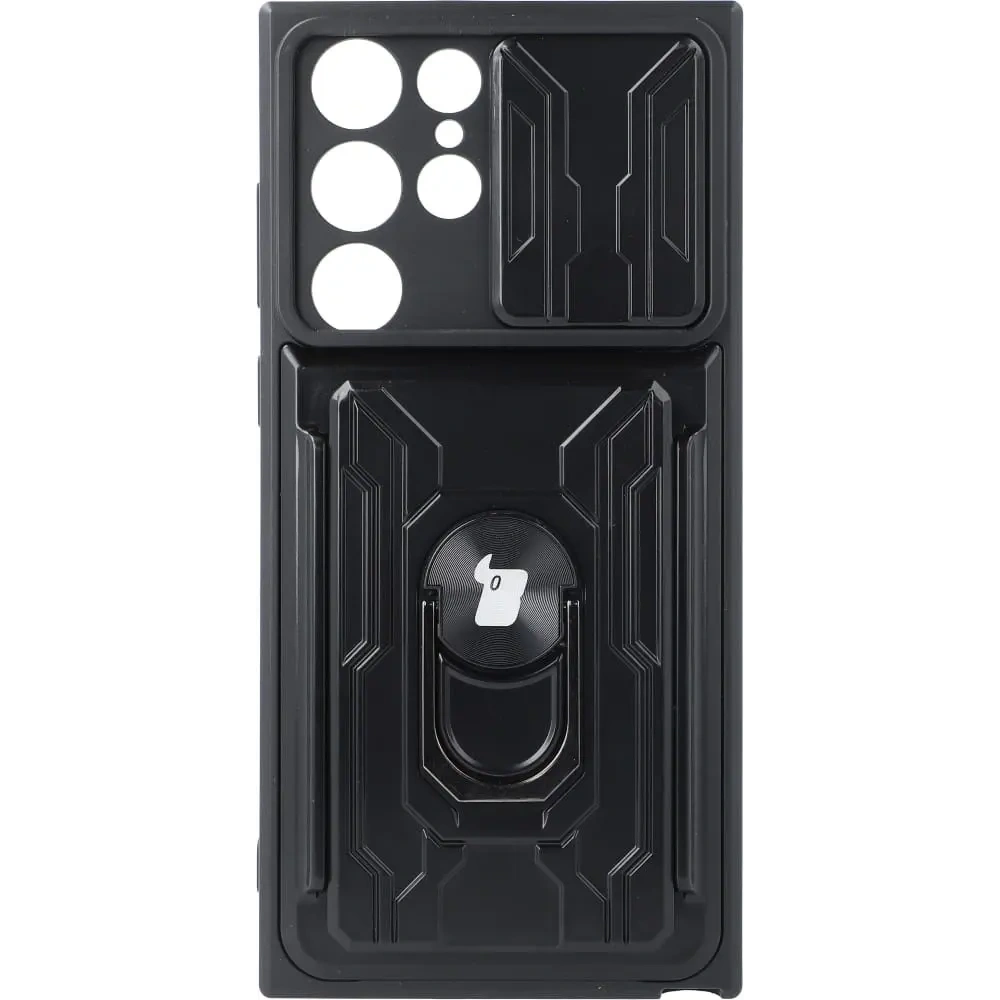 Etui Bizon Case Camshield Card Slot Ring do Samsung Galaxy S22 Ultra czarne