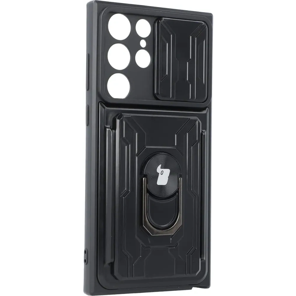 Etui Bizon Case Camshield Card Slot Ring do Samsung Galaxy S22 Ultra czarne