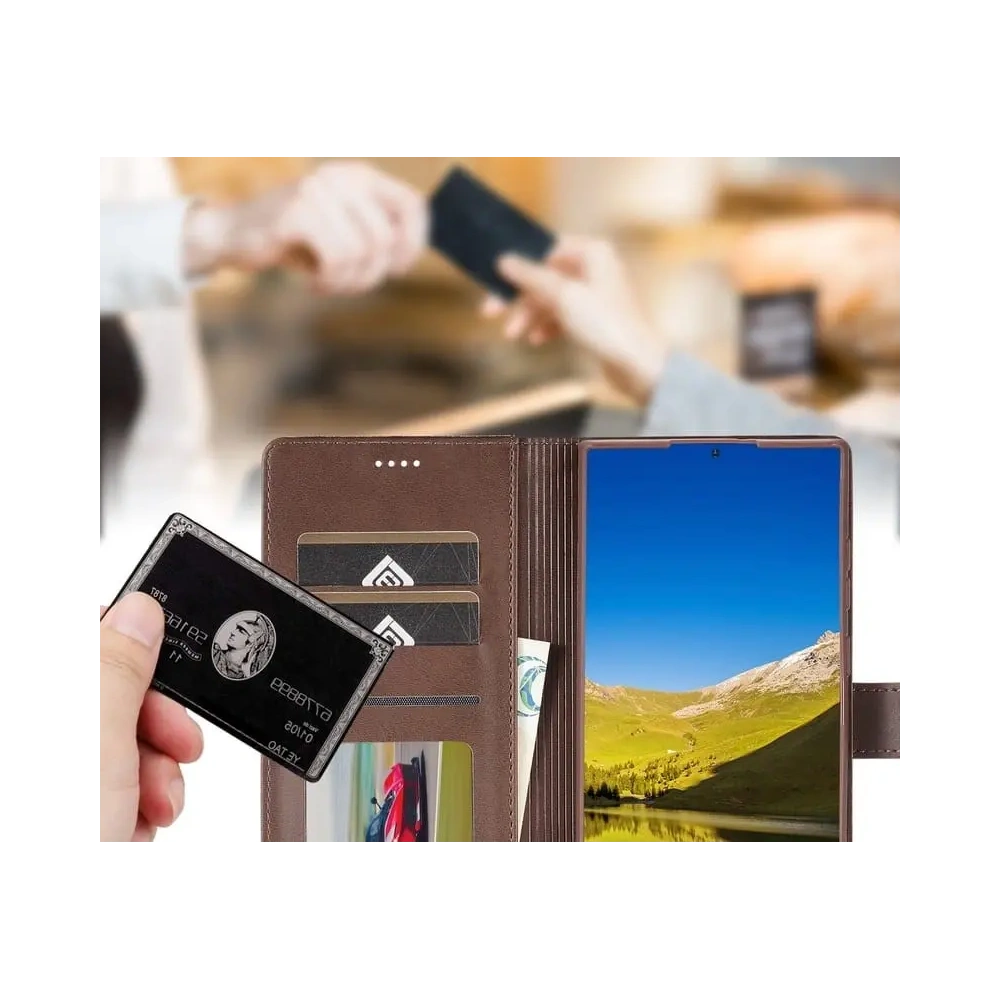 Etui Bizon Case Wallet do Samsung Galaxy S22 Ultra brązowe