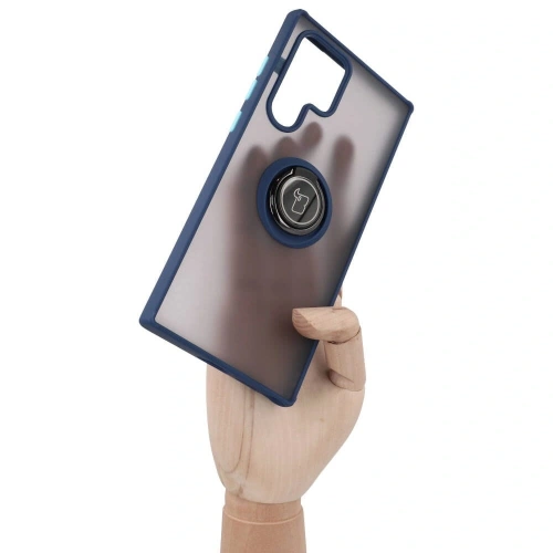 Kup Etui z uchwytem na palec Bizon Case Hybrid Ring do Galaxy S22 Ultra, przydymione z granatową ramką - BIZ7834 - {ean13} - Sklep Home Screen