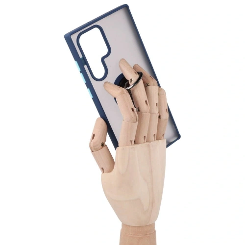 Kup Etui z uchwytem na palec Bizon Case Hybrid Ring do Galaxy S22 Ultra, przydymione z granatową ramką - BIZ7834 - {ean13} - Sklep Home Screen