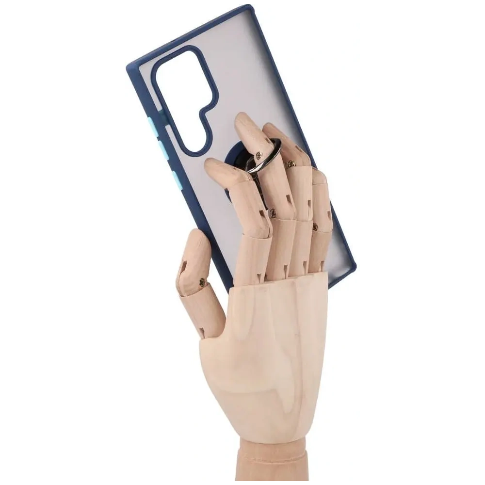 Etui z uchwytem na palec Bizon Case Hybrid Ring do Samsung Galaxy S22 Ultra przydymione z granatową ramką