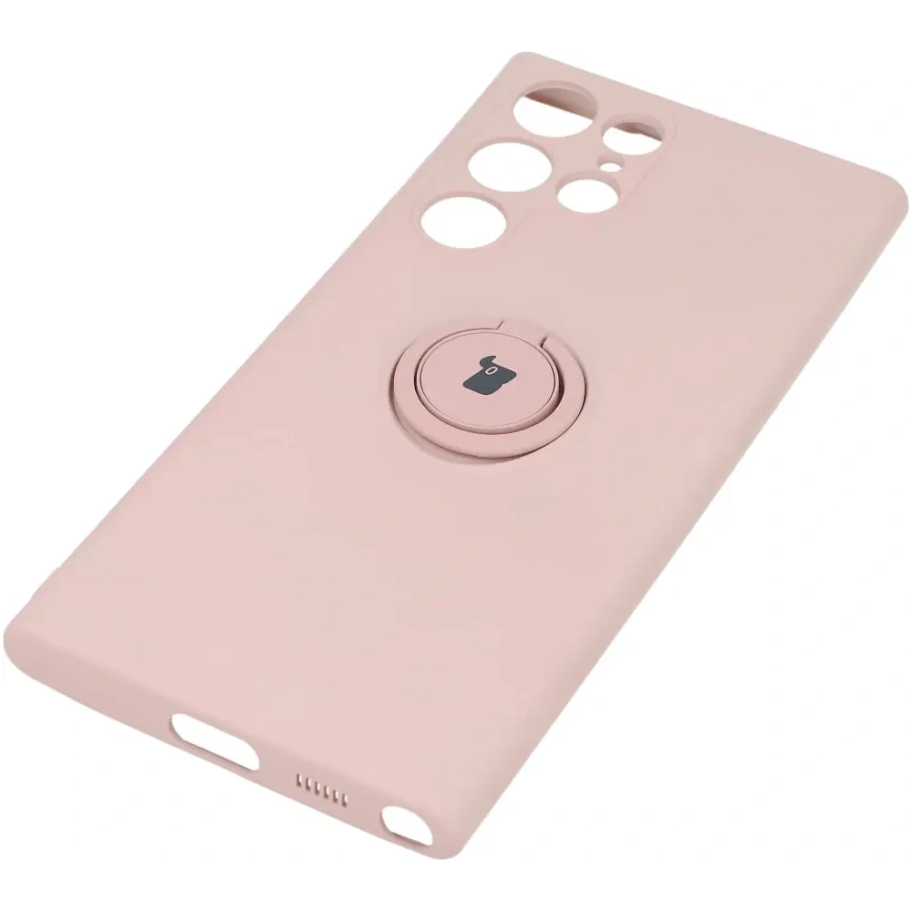 Etui Bizon Case Silicone Ring do Samsung Galaxy S22 Ultra jasnoróżowe