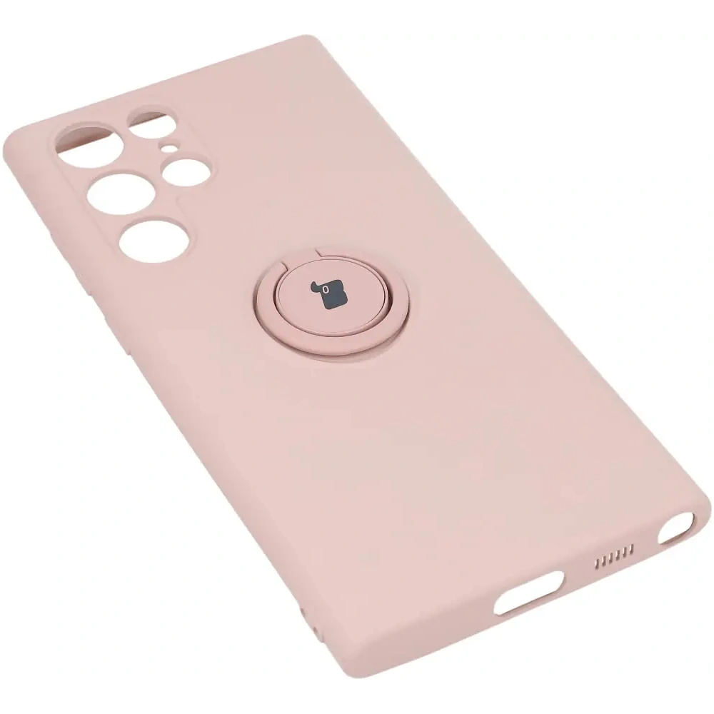 Etui Bizon Case Silicone Ring do Samsung Galaxy S22 Ultra jasnoróżowe