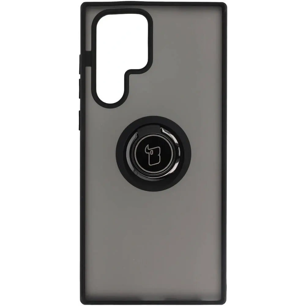 Etui z uchwytem na palec Bizon Case Hybrid Ring do Samsung Galaxy S22 Ultra przydymione z czarną ramką
