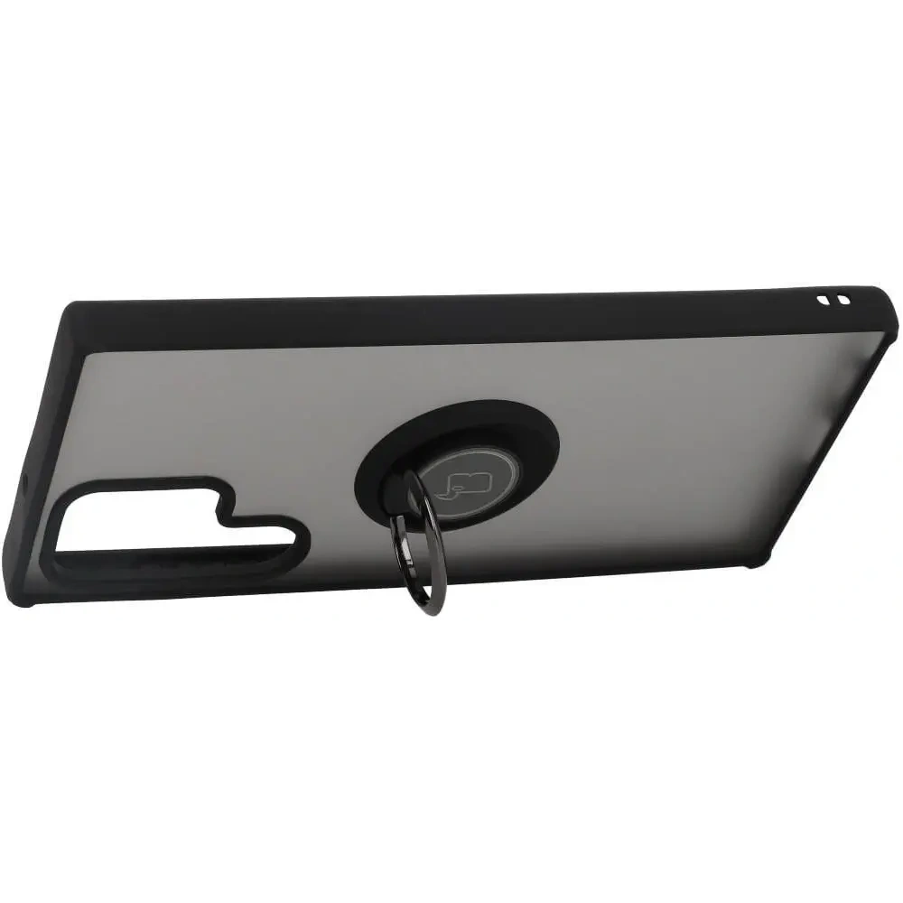 Etui z uchwytem na palec Bizon Case Hybrid Ring do Samsung Galaxy S22 Ultra przydymione z czarną ramką
