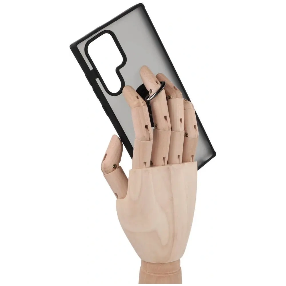 Etui z uchwytem na palec Bizon Case Hybrid Ring do Samsung Galaxy S22 Ultra przydymione z czarną ramką