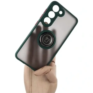Kup Etui z uchwytem na palec Bizon Case Hybrid Ring do Samsung Galaxy S23 kouřové s tmavě zeleným rámem - BIZ1670 - {ean13} - Sklep Home Screen