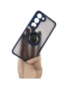 Etui s úchopem na prst Bizon Case Hybrid Ring pro Samsung Galaxy S23 kouřové s modrým rámečkem