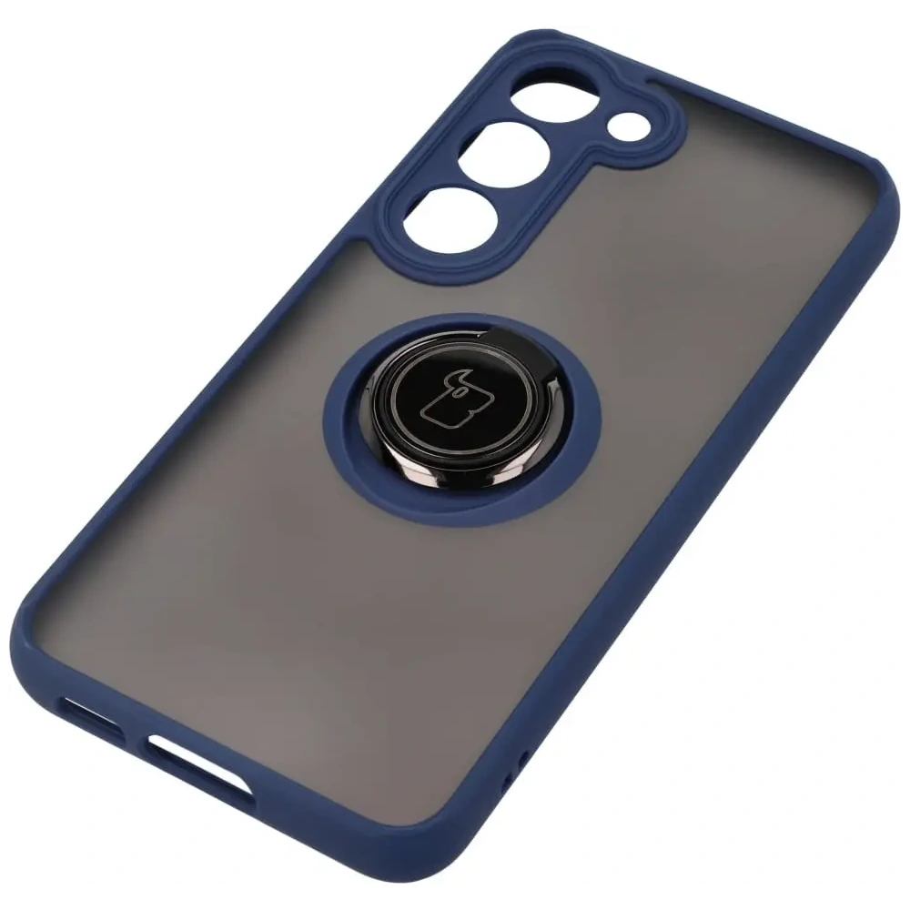 Etui z uchwytem na palec Bizon Case Hybrid Ring do Samsung Galaxy S23 przydymione z granatową ramką