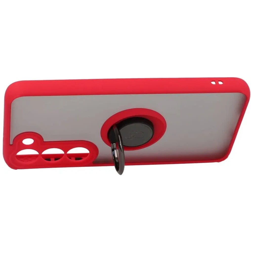 Etui z uchwytem na palec Bizon Case Hybrid Ring do Samsung Galaxy S23 przydymione z czerwoną ramką