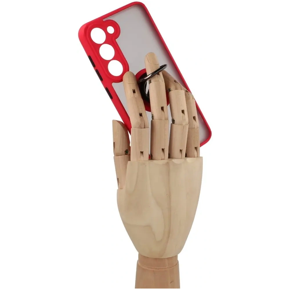 Etui z uchwytem na palec Bizon Case Hybrid Ring do Samsung Galaxy S23 przydymione z czerwoną ramką