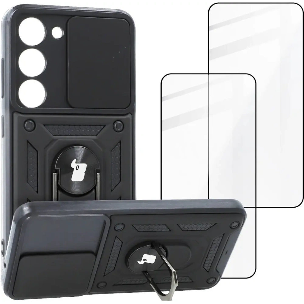 Etui + 2x szkło na ekran Bizon Case Camshield Pack do Samsung Galaxy S23 czarne