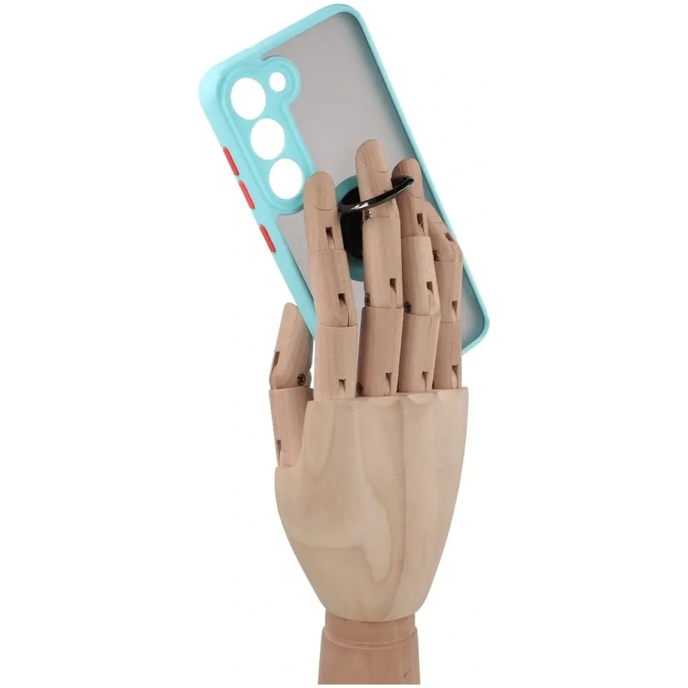 Etui z uchwytem na palec Bizon Case Hybrid Ring do Samsung Galaxy S23 przydymione z jasnoniebieską ramką