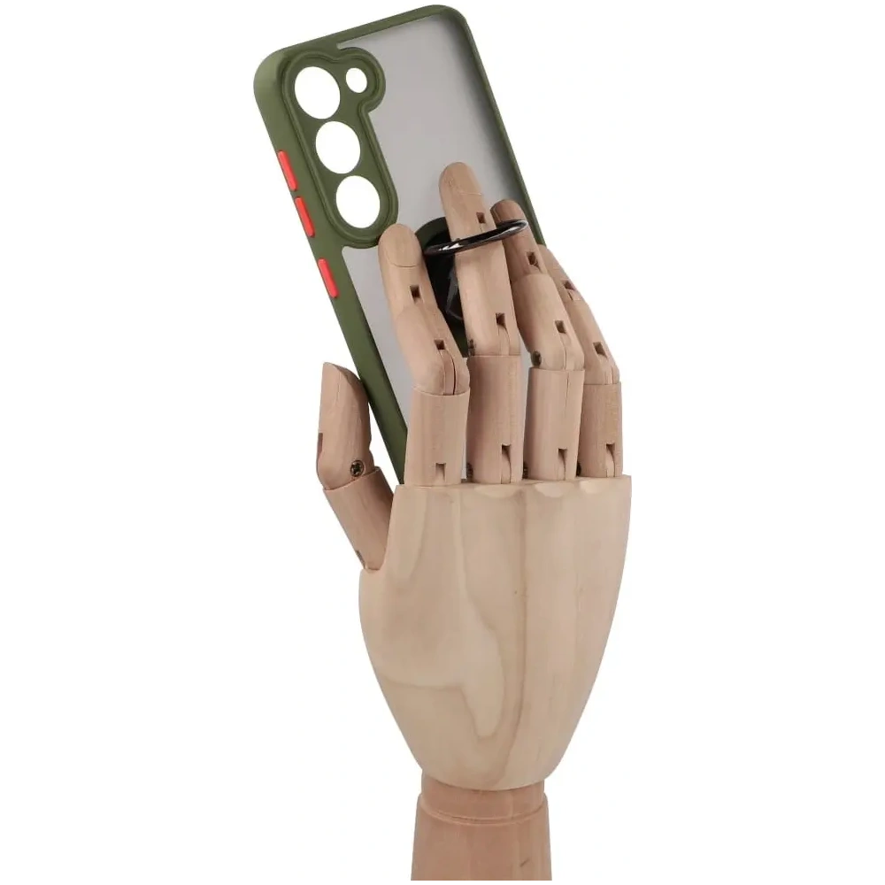 Etui z uchwytem na palec Bizon Case Hybrid Ring do Samsung Galaxy S23 przydymione z zieloną ramką