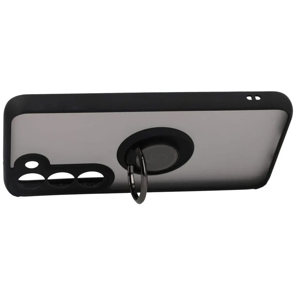 Etui z uchwytem na palec Bizon Case Hybrid Ring do Samsung Galaxy S23 przydymione z czarną ramką