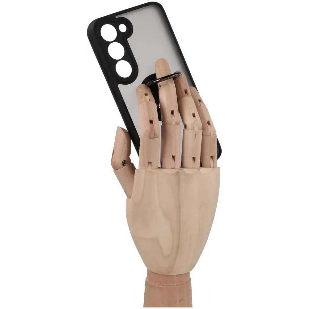 Etui z uchwytem na palec Bizon Case Hybrid Ring do Samsung Galaxy S23 przydymione z czarną ramką