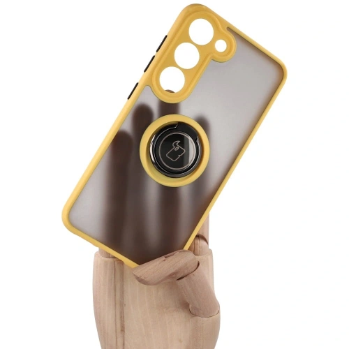 Kup Etui z uchwytem na palec Bizon Case Hybrid Ring do Galaxy S23, przydymione z żółtą ramką - BIZ7845 - {ean13} - Sklep Home Screen
