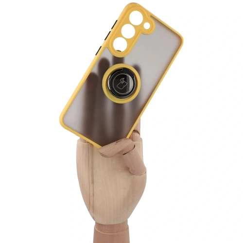 Kup Etui z uchwytem na palec Bizon Case Hybrid Ring do Galaxy S23, przydymione z żółtą ramką - BIZ7845 - {ean13} - Sklep Home Screen