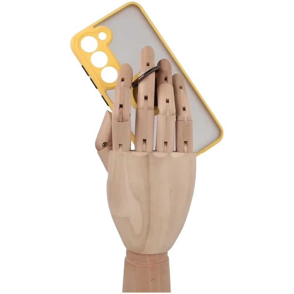 Etui z uchwytem na palec Bizon Case Hybrid Ring do Samsung Galaxy S23 przydymione z żółtą ramką