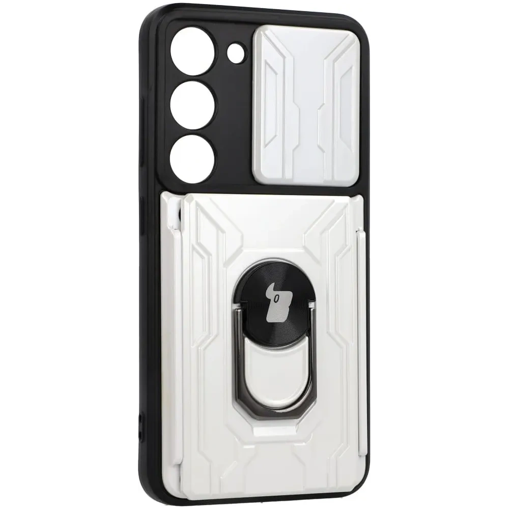 Etui Bizon Case Camshield Card Slot Ring do Samsung Galaxy S23 białe