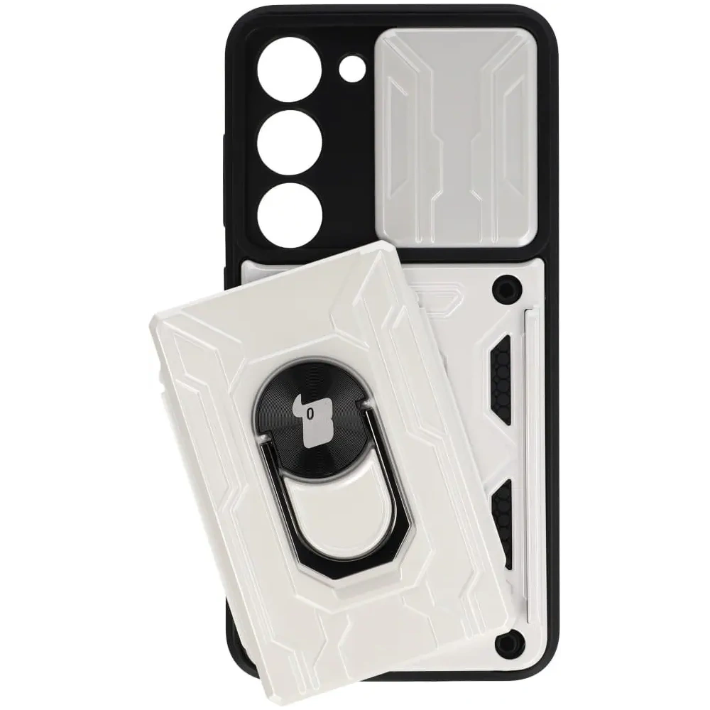 Etui Bizon Case Camshield Card Slot Ring do Samsung Galaxy S23 białe