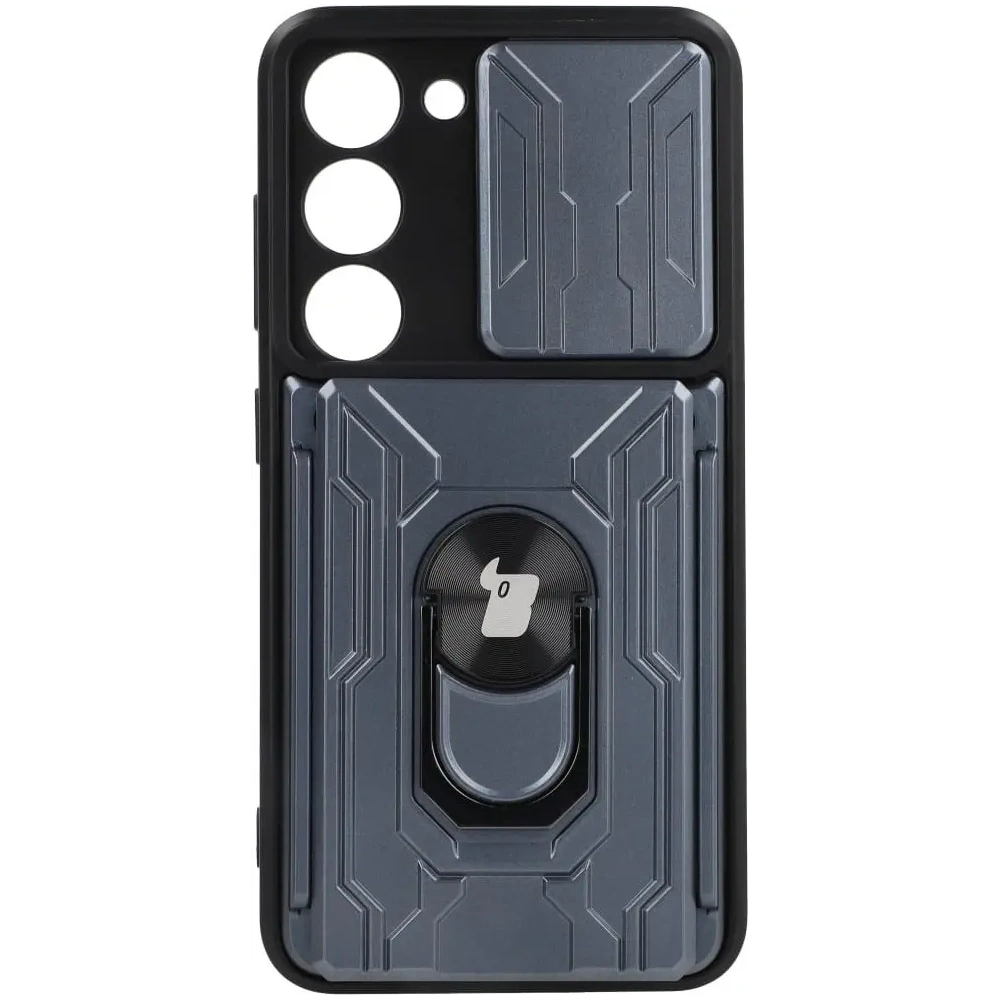 Etui Bizon Case Camshield Card Slot Ring do Samsung Galaxy S23 szare