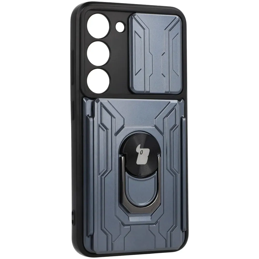 Etui Bizon Case Camshield Card Slot Ring do Samsung Galaxy S23 szare