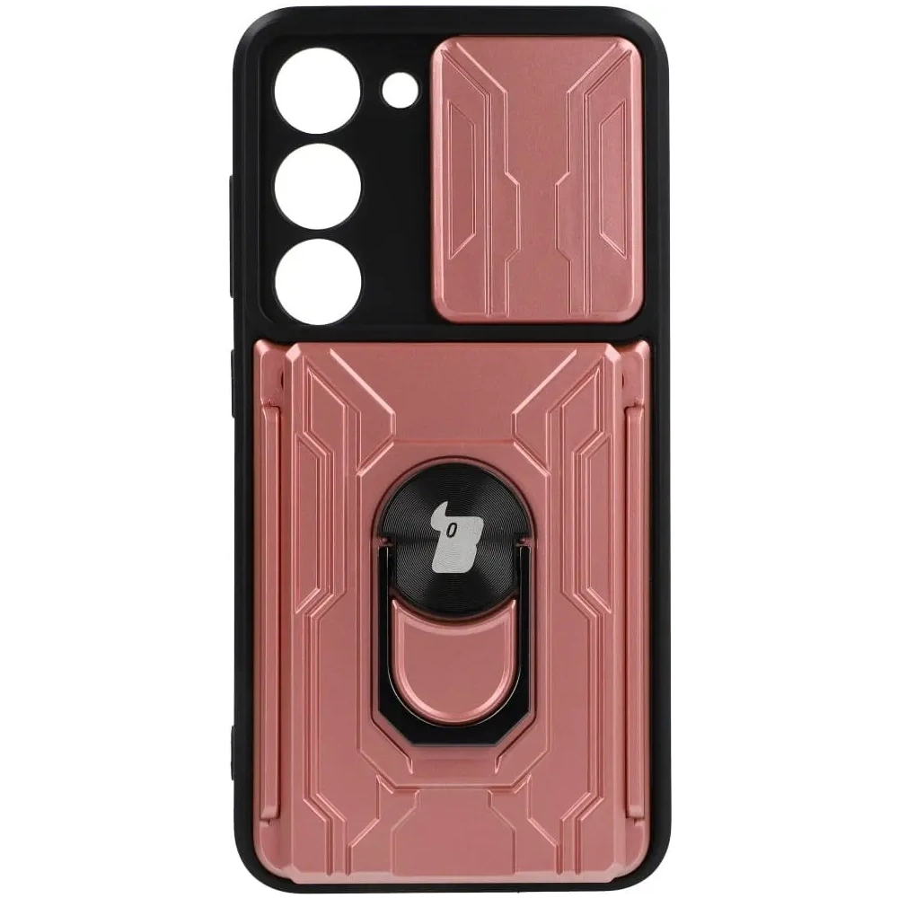 Etui Bizon Case Camshield Card Slot Ring do Samsung Galaxy S23 jasnoróżowe
