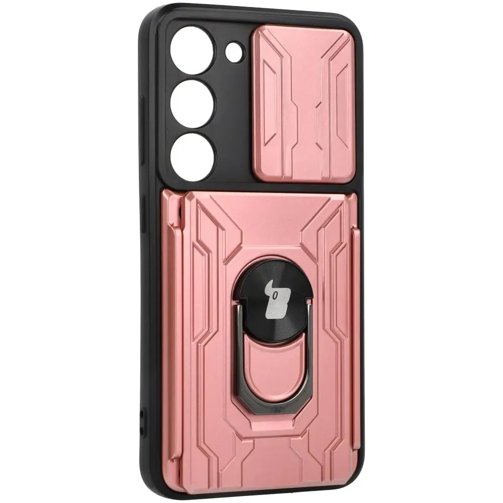 Etui Bizon Case Camshield Card Slot Ring do Samsung Galaxy S23 jasnoróżowe