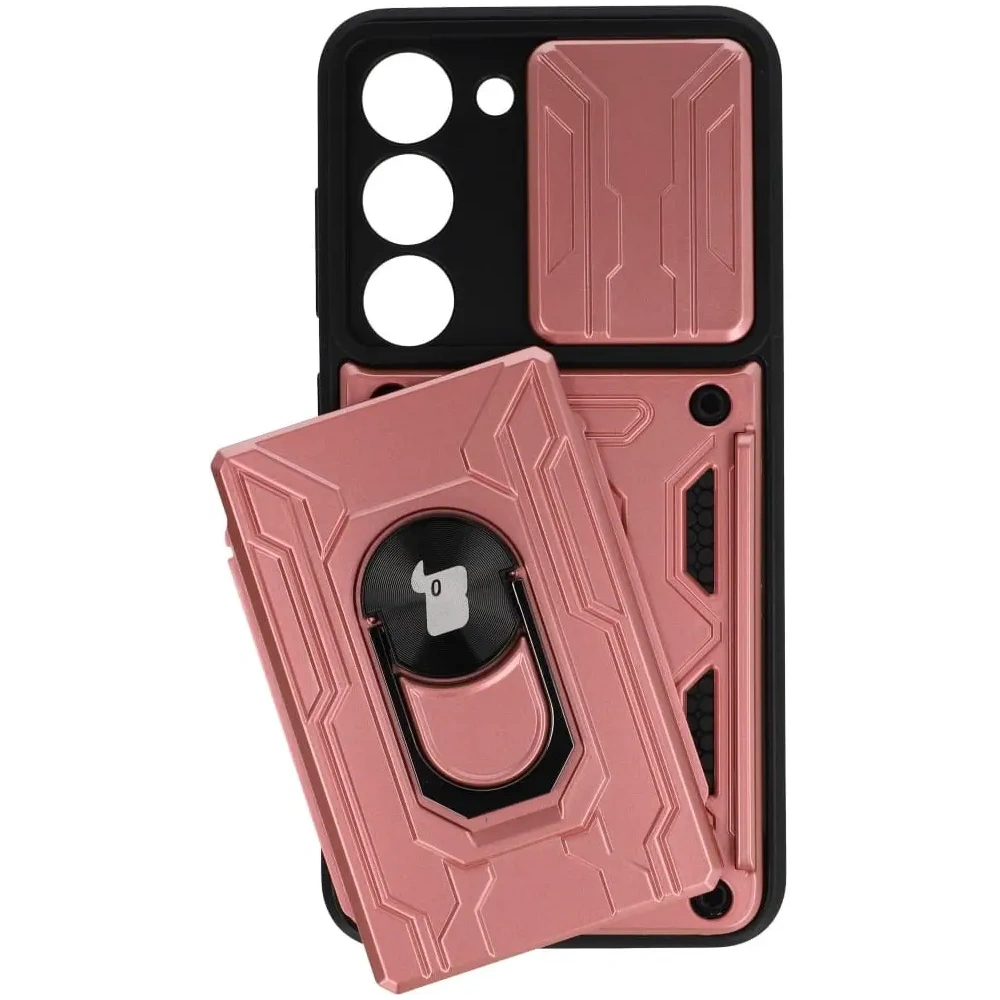 Etui Bizon Case Camshield Card Slot Ring do Samsung Galaxy S23 jasnoróżowe