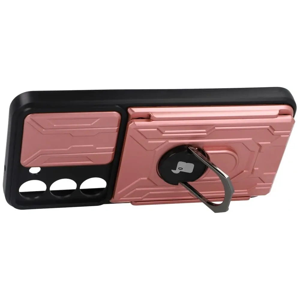 Etui Bizon Case Camshield Card Slot Ring do Samsung Galaxy S23 jasnoróżowe