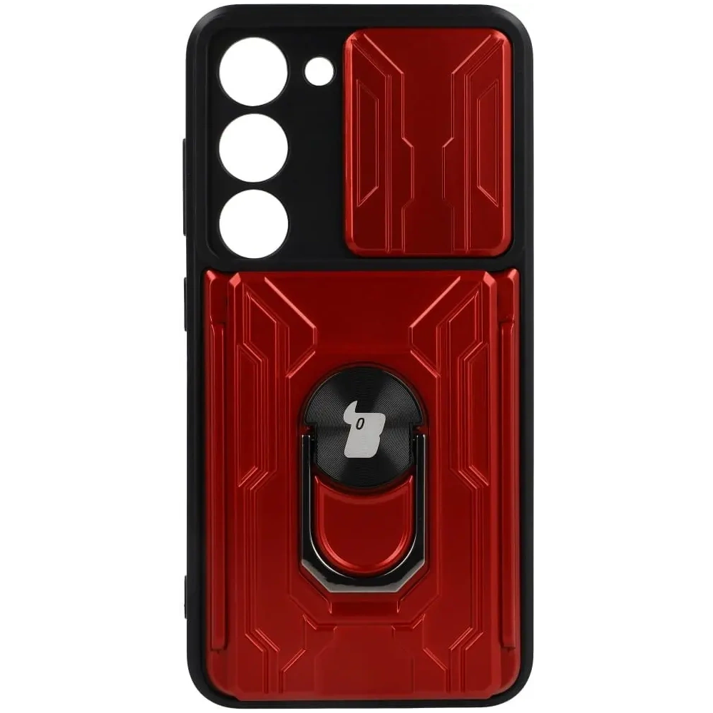 Etui Bizon Case Camshield Card Slot Ring do Samsung Galaxy S23 czerwone