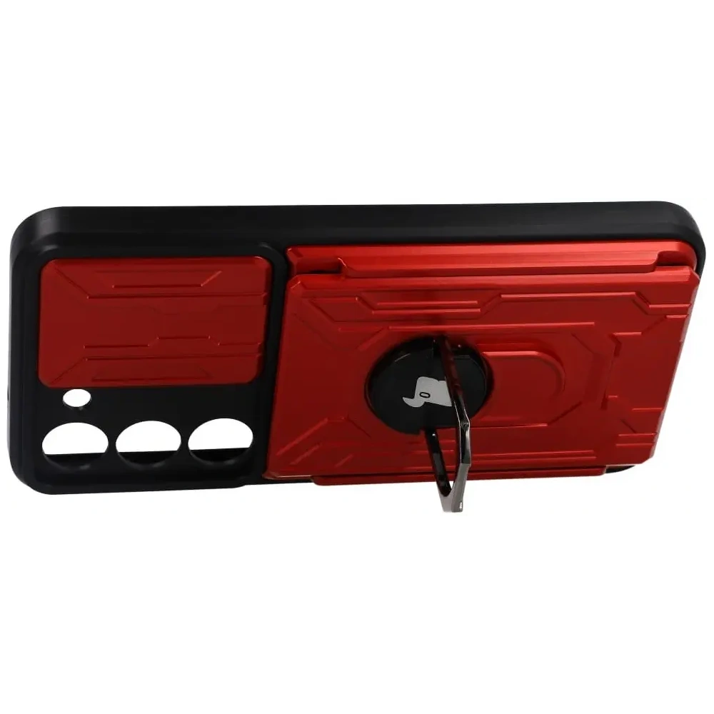 Etui Bizon Case Camshield Card Slot Ring do Samsung Galaxy S23 czerwone