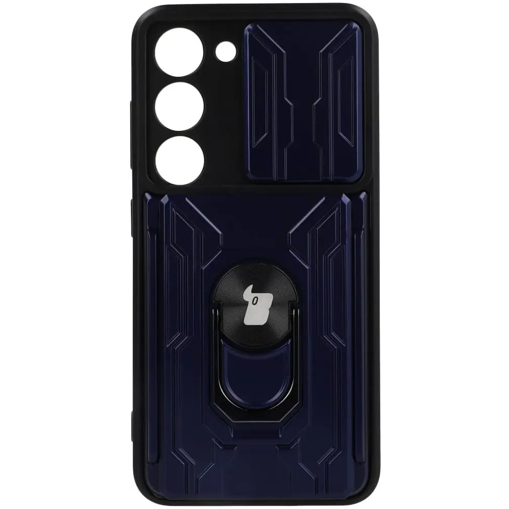 Etui Bizon Case Camshield Card Slot Ring do Samsung Galaxy S23 granatowe