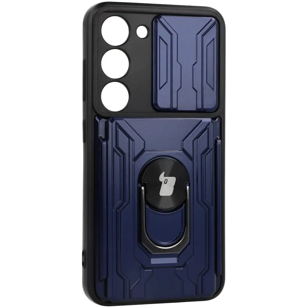 Etui Bizon Case Camshield Card Slot Ring do Samsung Galaxy S23 granatowe