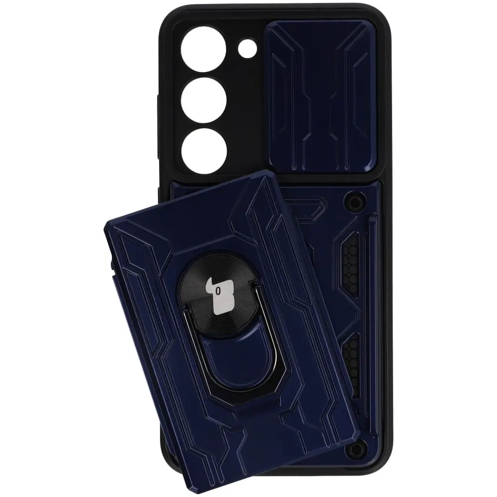 Etui Bizon Case Camshield Card Slot Ring do Samsung Galaxy S23 granatowe