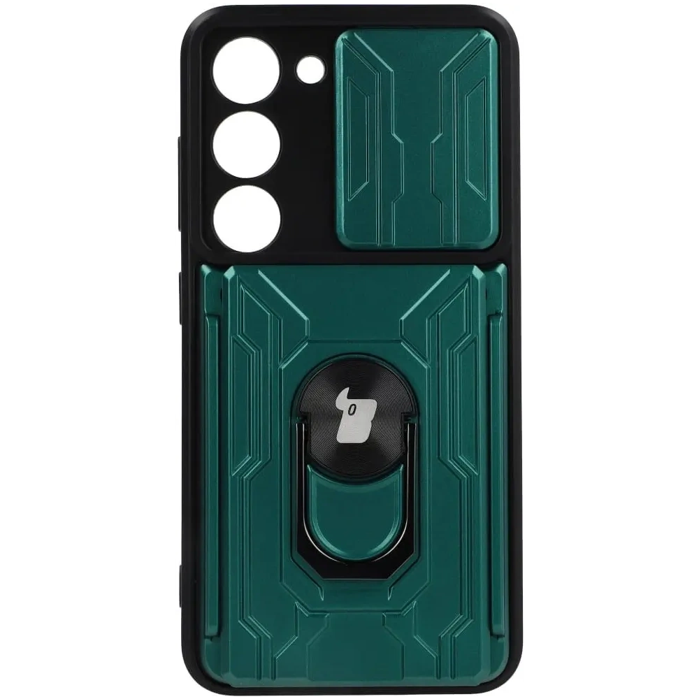Etui Bizon Case Camshield Card Slot Ring do Samsung Galaxy S23 zielone