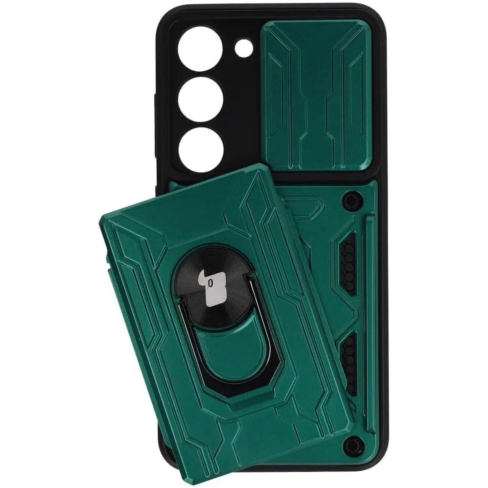 Etui Bizon Case Camshield Card Slot Ring do Samsung Galaxy S23 zielone
